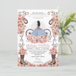 Invitation Dusty Blue Rose Gold Western Charro Quinceañera