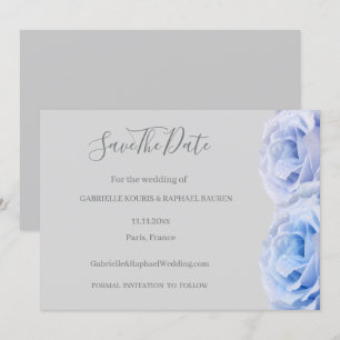 Invitation Dusty Blue Roses Gray Floral Save The Date Mariage