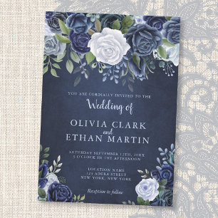 Invitation Dusty Blue Roses on Navy