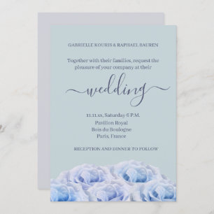 Invitation Dusty Blue Roses Sage Grey Élégant Mariage floral