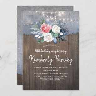 Invitation Dusty Blue Rustic Country Floral Anniversaire