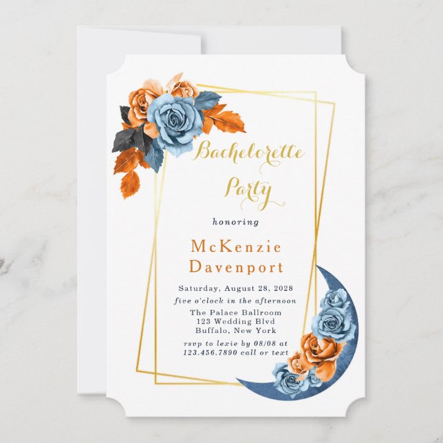 Invitation Dusty Blue & Rusty Peony Floral Bachelorette Party (Devant)