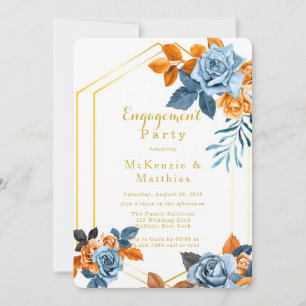 Invitation Dusty Blue & Rusty Peony Gold Engagement Party