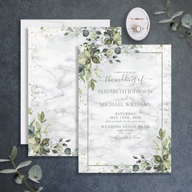 Invitation Dusty Blue Sage Green Botanical Green Mariage (Créateur téléchargé)