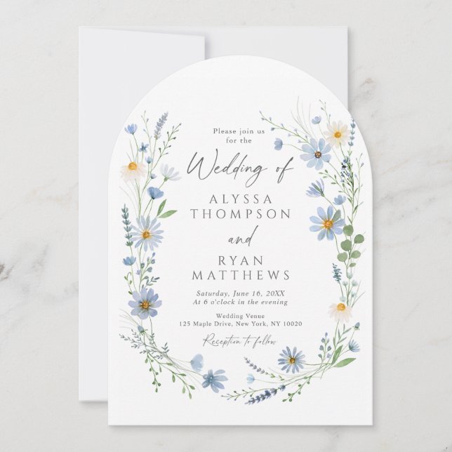 Invitation Dusty Blue Sage Wildflower Floral Wedding (Devant)