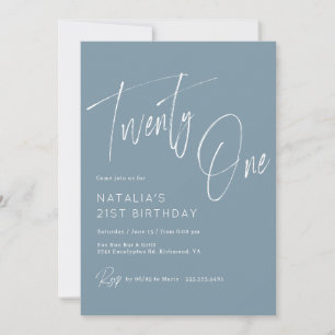 Invitation Dusty Blue Script minimal moderne 21e anniversai