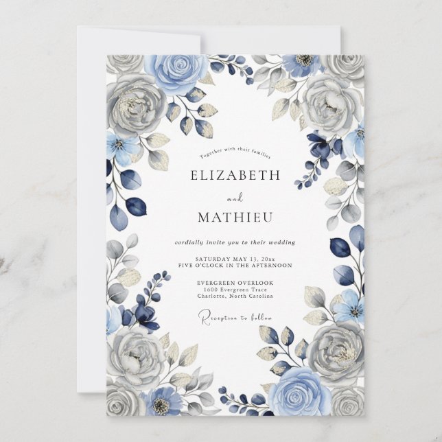 Invitation Dusty Blue Serene Winter Wedding (Devant)