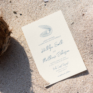 Invitation Dusty Blue Shell Beach Ocean Destination Mariage