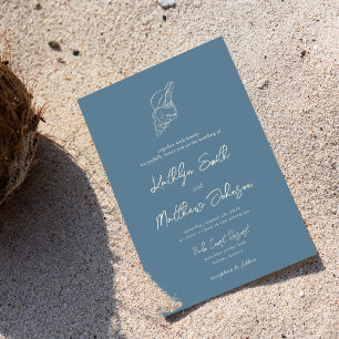 Invitation Dusty Blue Shell Beach Ocean Destination Mariage