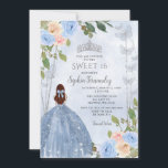 Invitation Dusty Blue Silver Floral Princess Sweet 16<br><div class="desc">Elégante Dusty Blue Silver Floral Princess Butterflies Sweet 16 Invitation</div>