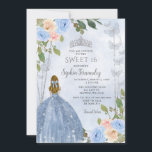 Invitation Dusty Blue Silver Floral Princess Sweet 16<br><div class="desc">Elégante Dusty Blue Silver Floral Princess Butterflies Sweet 16 Invitation</div>