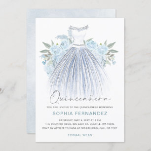 Invitation Dusty Blue Silver parties scintillant Floral Robe 