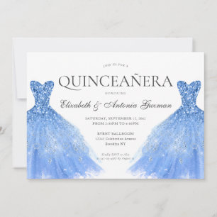 Invitation Dusty Blue Silver Parties scintillant Gown Twin Qu