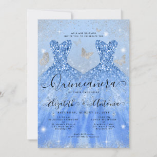 Invitation Dusty Blue Silver Parties scintillant Gown Twin Qu