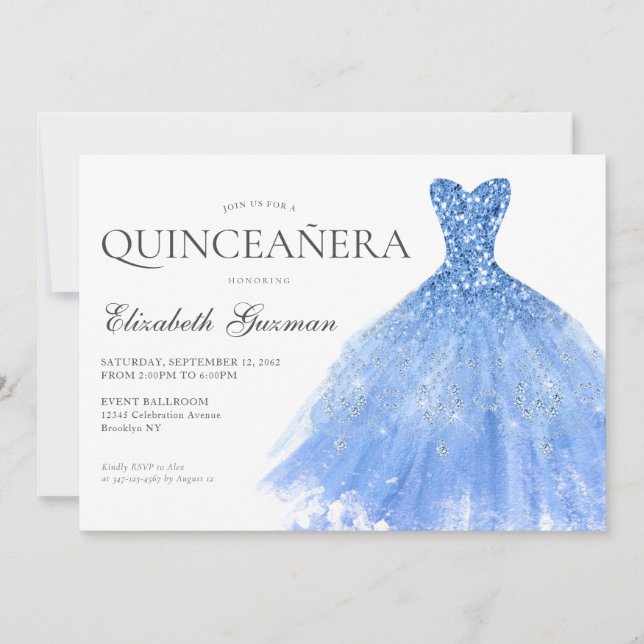 Invitation Dusty Blue Silver Parties scintillant Gown Twin Qu (Devant)
