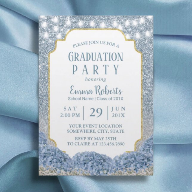 Invitation Dusty Blue & Silver Parties scintillant Ombre Grad (Créateur téléchargé)