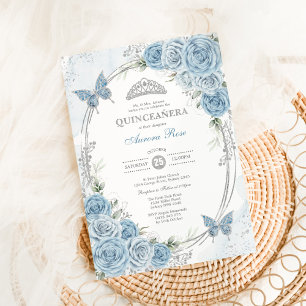 Invitation Dusty Blue Silver Quinceanera 15e anniversaire fêt