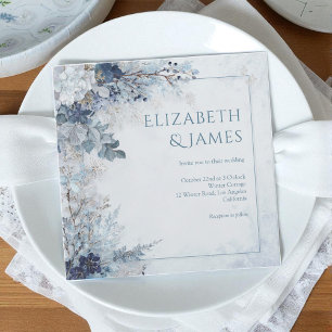 Invitation Dusty Blue Silver Rose hiver Floral Mariage