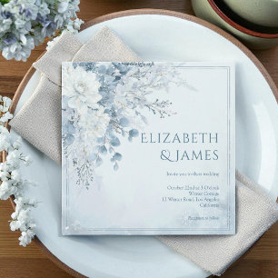 Invitation Dusty Blue Silver Rose hiver Floral Mariage