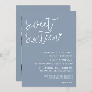 Invitation Dusty Blue Simple Script Sweet 16 Anniversaire Pho