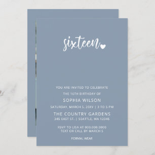 Invitation Dusty Blue Simple Script Sweet 16 Anniversaire Pho