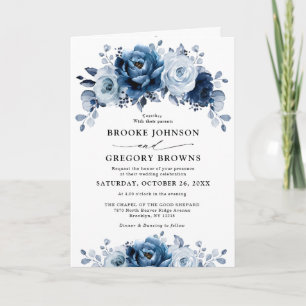 Invitation Dusty Blue Slate Navy Floral Botanal Mariage
