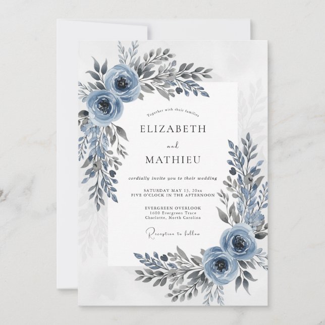 Invitation Dusty Blue Sophisticated Winter Wedding (Devant)