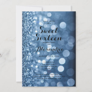 Invitation Dusty Blue Sparkle Sweet sixteen 16 anniversaire