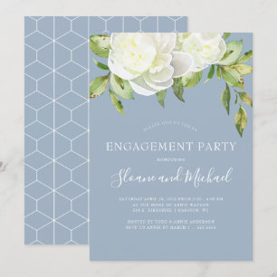 Invitation Dusty Blue Spring Floral Peony Party