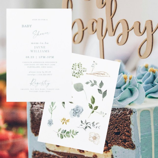 Invitation Dusty Blue Springs sur le Baby shower de scène (Créateur téléchargé)