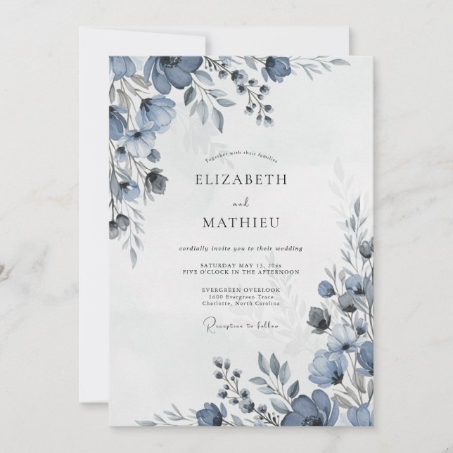 Invitation Dusty Blue Stately Winter Wedding (Devant)