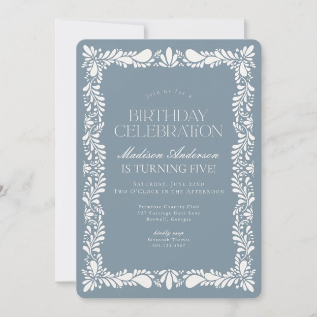 Invitation Dusty Blue Talavera Carrelage Fiesta Boy Fête d'an (Devant)