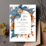 Invitation Dusty Blue Terracotta Boho Floral Mariage élégant<br><div class="desc">Cette invitation de mariage éclatante en terre cuite bleu Dusty Boho présente un mélange rêveur de bleu poussiéreux, de terre cuite chaude, d'orange brûlée et de rouille riche pour une palette à la fois intemporelle et tendance. Des fleurs vertes et magnifiques encadrent vos détails d'une manière romantique mais moderne, tandis...</div>