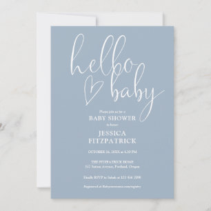 Invitation Dusty Blue Tout En Un Code QR Baby Shower Bonjour