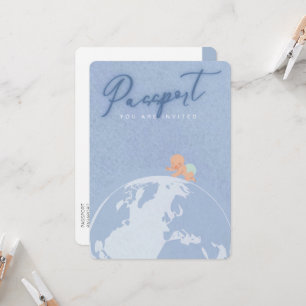 Invitation Dusty blue travel passport boy baby shower 