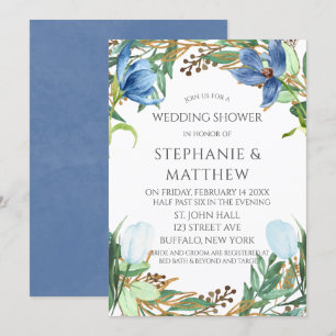Invitation Dusty Blue Tulip Aquarelle Peony Wedding shower