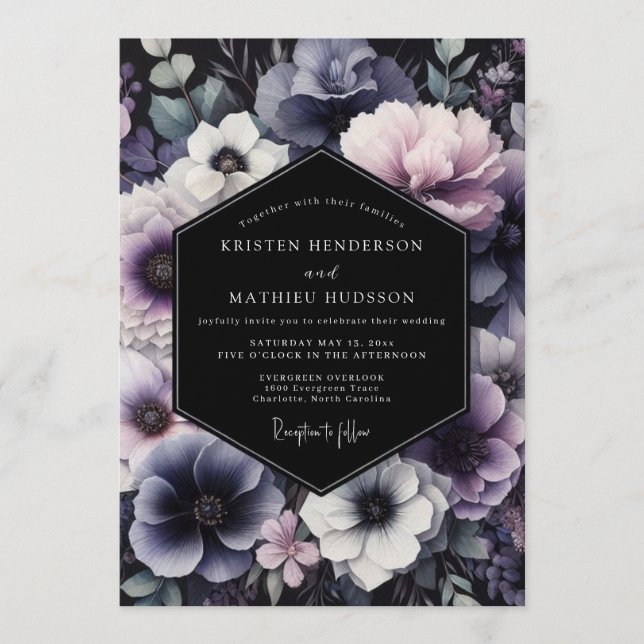 Invitation Dusty Blue Twilight Bloom Wedding (Devant)