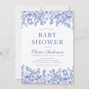 Invitation Dusty Blue Vintage Floral Chinoiserie Baby shower