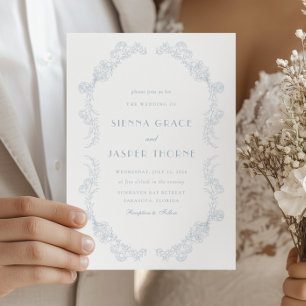 Invitation Dusty Blue Vintage Floral Romantique Mariage