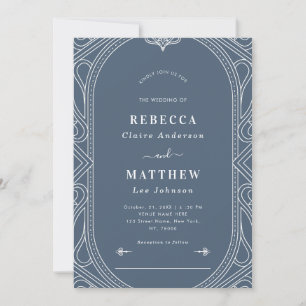 Invitation Dusty Blue Vintage moderne Déco Mariage géométriqu