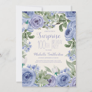 Invitation Dusty Blue Watercolor Floral 100e fête d'anniversa