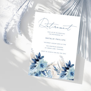 Invitation Dusty Blue Watercolor Florals Retraite