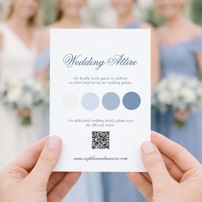 Invitation Dusty Blue Wedding Attire Card with QR Code (Créateur téléchargé)