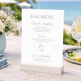 Invitation Dusty Blue Wedding Bar Menu