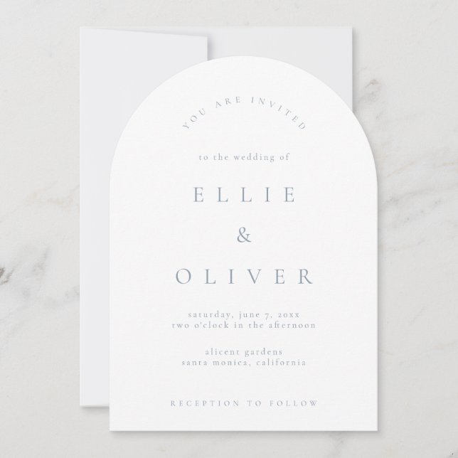 Invitation Dusty Blue & White Boho Arch Mariage moderne (Devant)