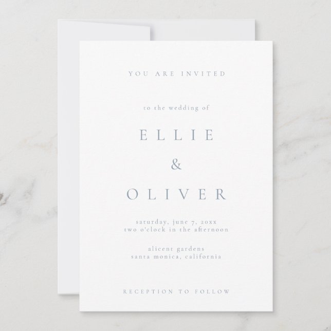 Invitation Dusty Blue & White Boho minimaliste Mariage modern (Devant)