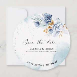 Invitation Dusty Blue White Gold Floral Mariage photo