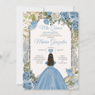 Invitation Dusty Blue & White Mis Quince 15 Anos Argent Crown