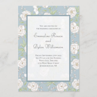 Invitation Dusty Blue White Rose Wedding