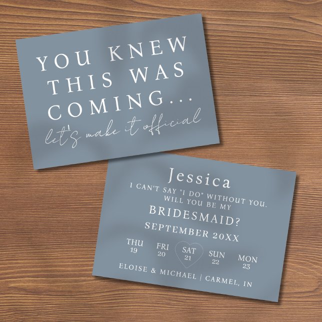 Invitation Dusty Blue Will You Be My Bridesmaid Proposal Card (Pop the question to your bridal party with this Will You Be My Bridesmaid Proposal Card! )